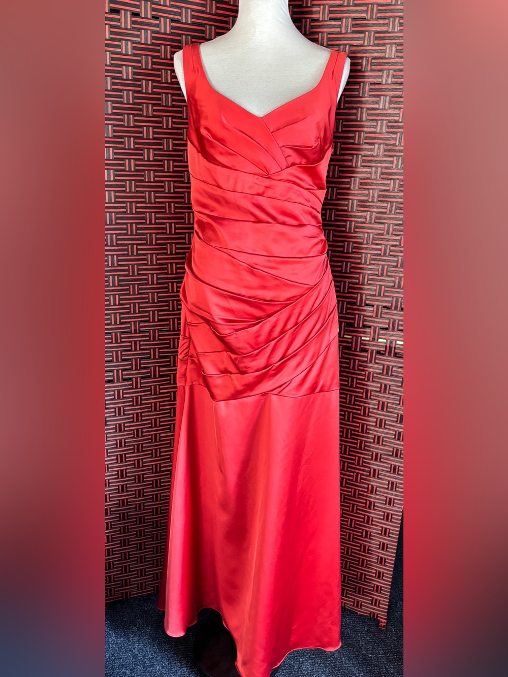 David’s Bridal Red Satin Bridesmaid Evening Dress - Women